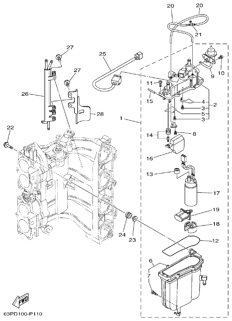 Yamaha F150FET, FL150FET FUEL INJECTION PUMP 1 parts diagram